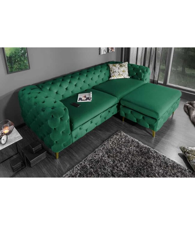 Invicta Interior Chesterfield 3-zitsbank MODERN BAROK 235cm smaragdgroen fluweel 3-zits - 39312