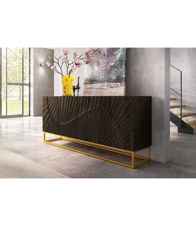 Invicta Interior Massief dressoir SCORPION 177 cm zwart mangohout met gedetailleerd 3D-snijwerk - 39232