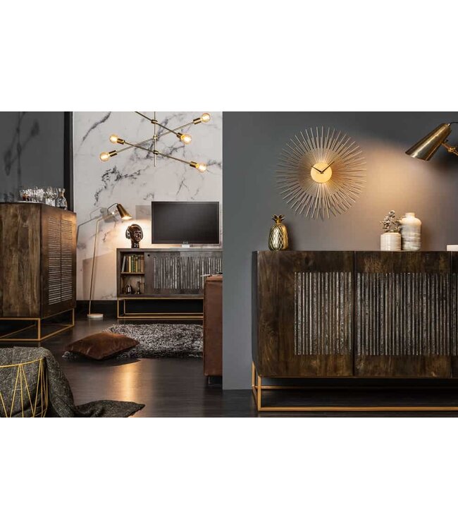 Invicta Interior Massief dressoir ONYX 180 cm donkerbruin mangohout edelsteen agaat goud metalen frame - 39229