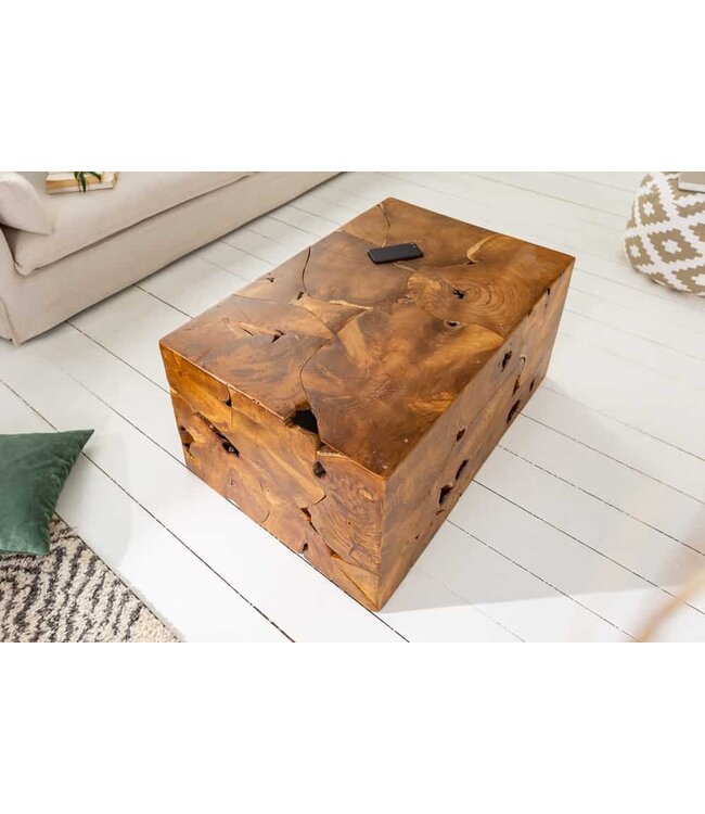 Invicta Interior Massieve salontafel VIERKANT 90cm teakhouten kubus handgemaakt - 39227