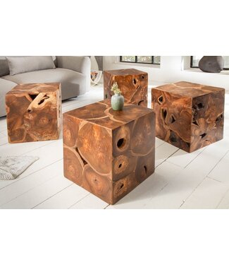 Invicta Interior Massieve bijzettafel SQUARE 40cm teakhouten kubuskruk - 39226