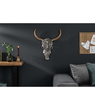 Invicta Interior Extravagante wanddecoratie EXOTIC BULL 57cm zilveren mangohouten stierenkop - 39091
