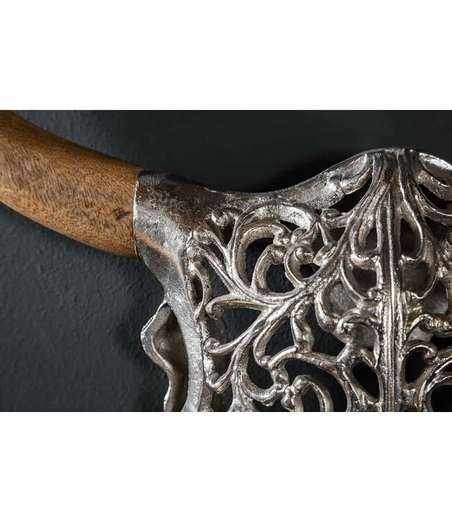 Invicta Interior Extravagante wanddecoratie EXOTIC BULL 57cm zilveren mangohouten stierenkop - 39091
