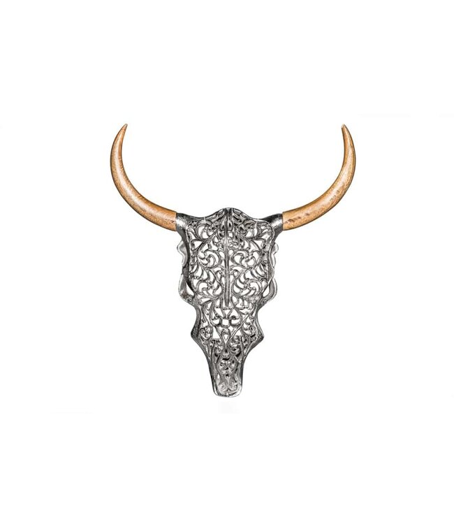 Invicta Interior Extravagante wanddecoratie EXOTIC BULL 57cm zilveren mangohouten stierenkop - 39091