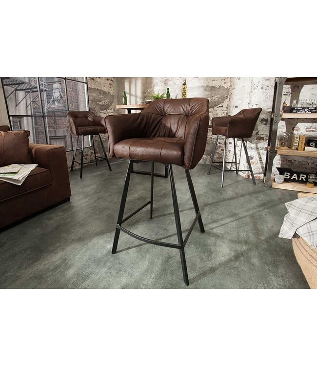 Invicta Interior Retro barstoel LOFT 100cm antiek bruine barkruk met armleuning - 39082