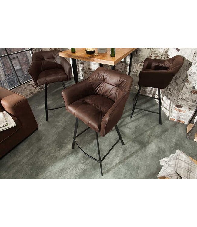 Invicta Interior Retro barstoel LOFT 100cm antiek bruine barkruk met armleuning - 39082