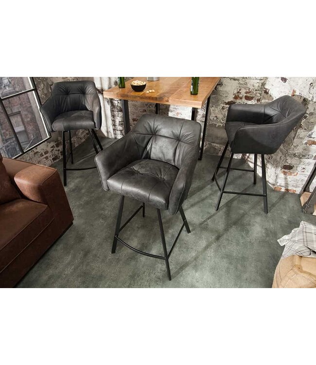 Invicta Interior Retro barstoel LOFT 100cm antiek grijze barkruk met armleuning - 39081