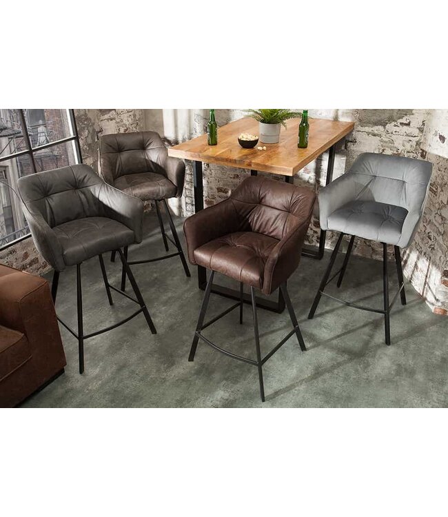 Invicta Interior Retro barstoel LOFT 100cm antiek grijze barkruk met armleuning - 39081