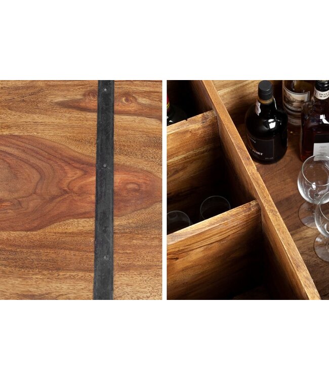 Invicta Interior Massief houten salontafel BODEGA 100 cm Sheesham steenafwerking barkast voor thuis - 39060