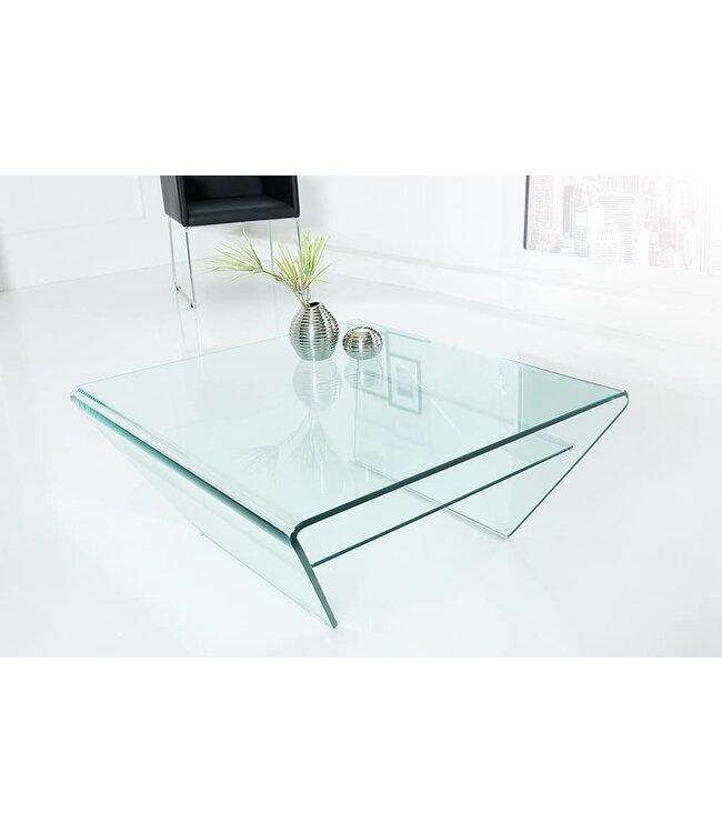 Invicta Interior Moderne glazen salontafel FANTOME 70cm trapeziumvormig met transparante plank - 39054