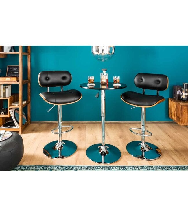 Invicta Interior Retro barkruk CLASSICO zwart 115cm in hoogte verstelbaar walnootfineer - 39040