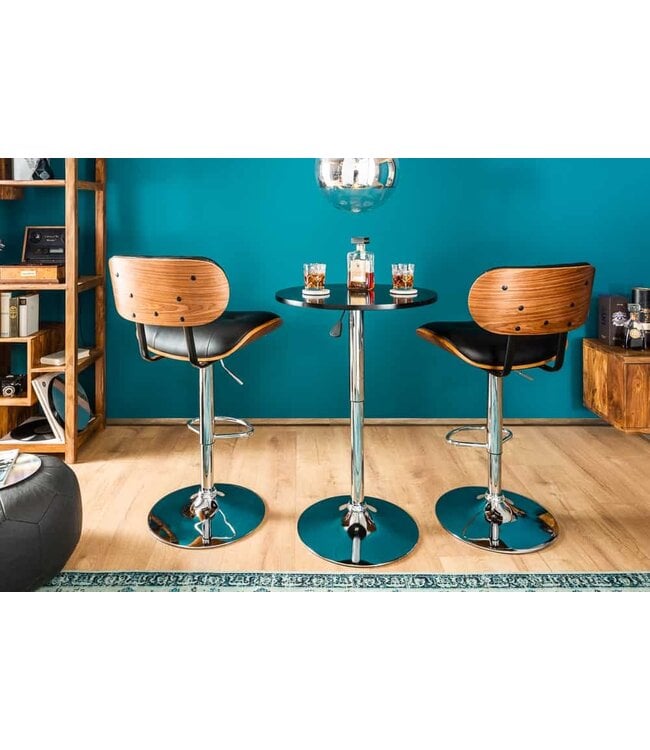 Invicta Interior Retro barkruk CLASSICO zwart 115cm in hoogte verstelbaar walnootfineer - 39040