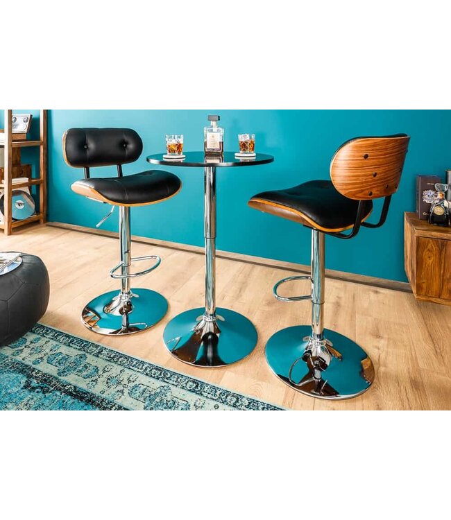 Invicta Interior Retro barkruk CLASSICO zwart 115cm in hoogte verstelbaar walnootfineer - 39040