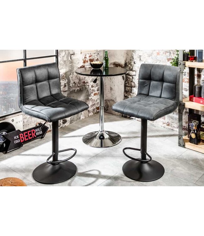 Invicta Interior In hoogte verstelbare barkruk MODENA vintage grijze barstoel met voetsteun - 39001