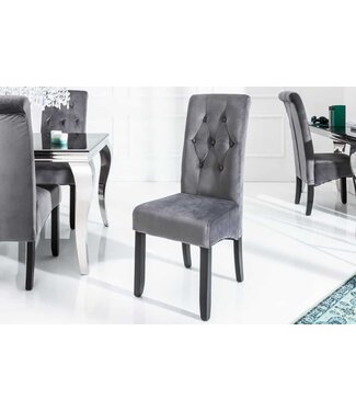 Invicta Interior Design stoel CASA grijs fluweel met decoratieve knopen massief houten poten - 38979