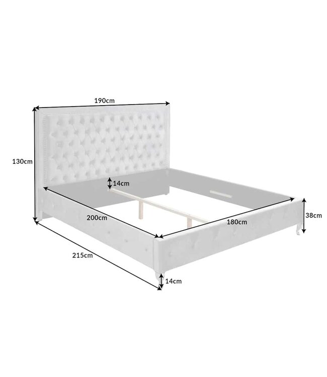 Invicta Interior Chesterfield tweepersoonsbed EXTRAVAGANCIA 180x200cm zilvergrijze fluwelen klinknagels - 38968