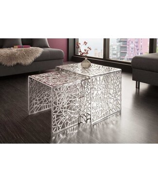 Invicta Interior Handgemaakte salontafel ABSTRACT 49cm set van 2 zilver in Gap-design - 38965