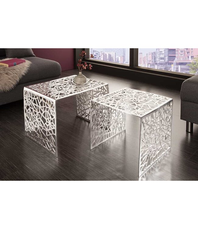 Invicta Interior Handgemaakte salontafel ABSTRACT 49cm set van 2 zilver in Gap-design - 38965