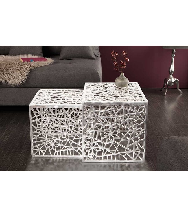 Invicta Interior Handgemaakte salontafel ABSTRACT 49cm set van 2 zilver in Gap-design - 38965