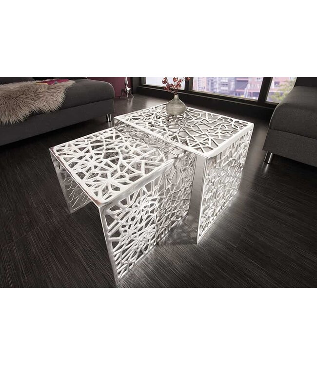 Invicta Interior Handgemaakte salontafel ABSTRACT 49cm set van 2 zilver in Gap-design - 38965