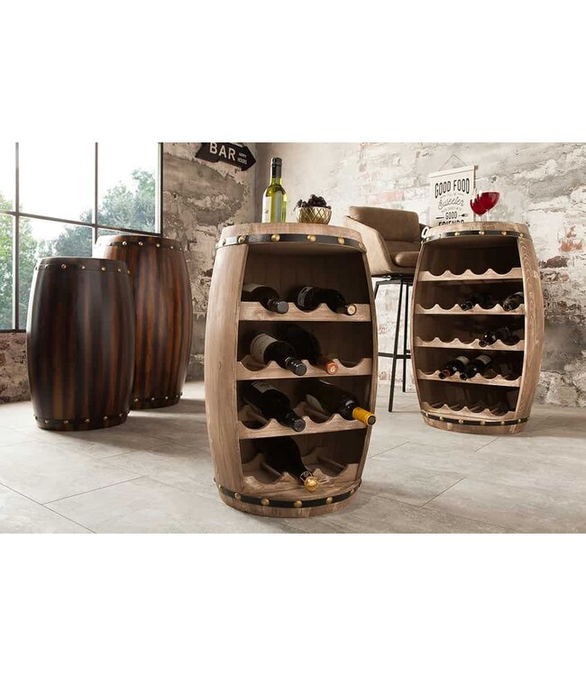 Invicta Interior Authentiek wijnrek BODEGA 60cm naturel grenen wijnvat Shabby Chic - 38964