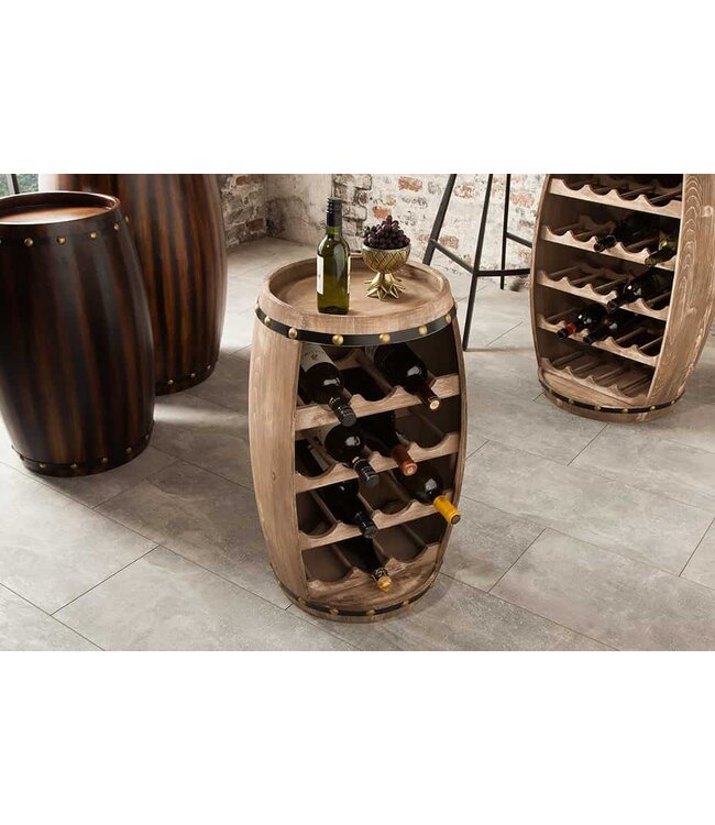 Invicta Interior Authentiek wijnrek BODEGA 60cm naturel grenen wijnvat Shabby Chic - 38964
