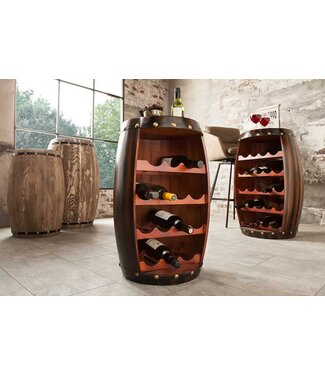 Invicta Interior Massief wijnrek BODEGA 60cm koffiebruin grenen vat bartafel voor 14 flessen - 38963