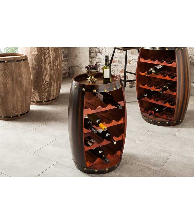 Invicta Interior Massief wijnrek BODEGA 60cm koffiebruin grenen vat bartafel voor 14 flessen - 38963