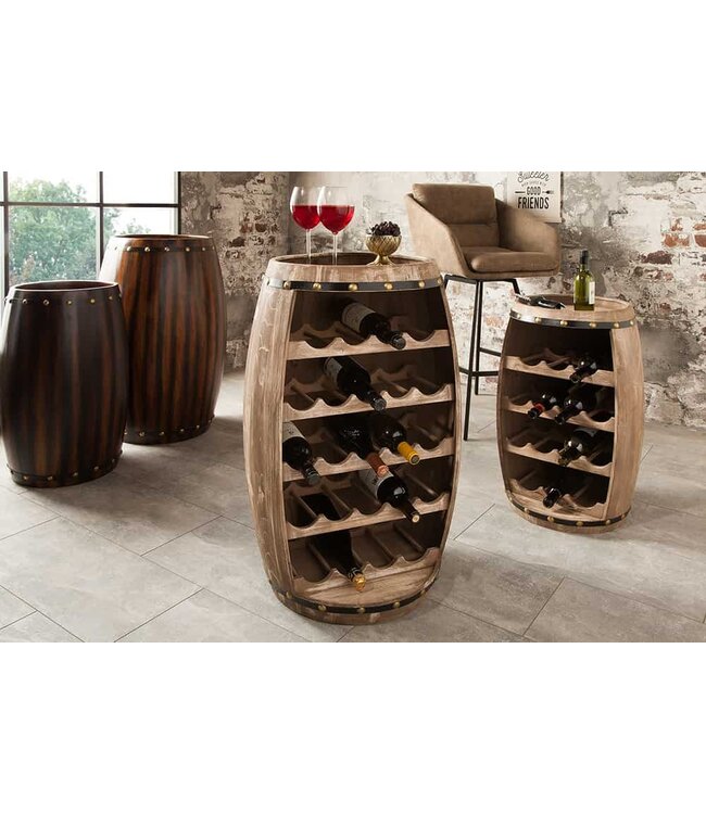 Invicta Interior Authentiek wijnrek BODEGA 80cm naturel grenen wijnvat Shabby Chic - 38962