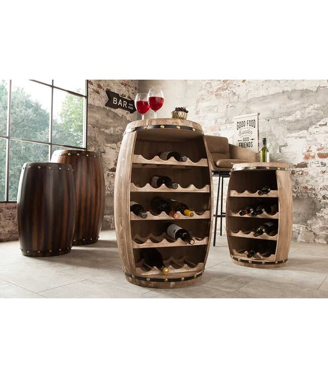 Invicta Interior Authentiek wijnrek BODEGA 80cm naturel grenen wijnvat Shabby Chic - 38962