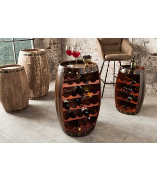 Invicta Interior Massief wijnrek BODEGA 80cm koffiebruin grenen vat bartafel voor 23 flessen - 38961