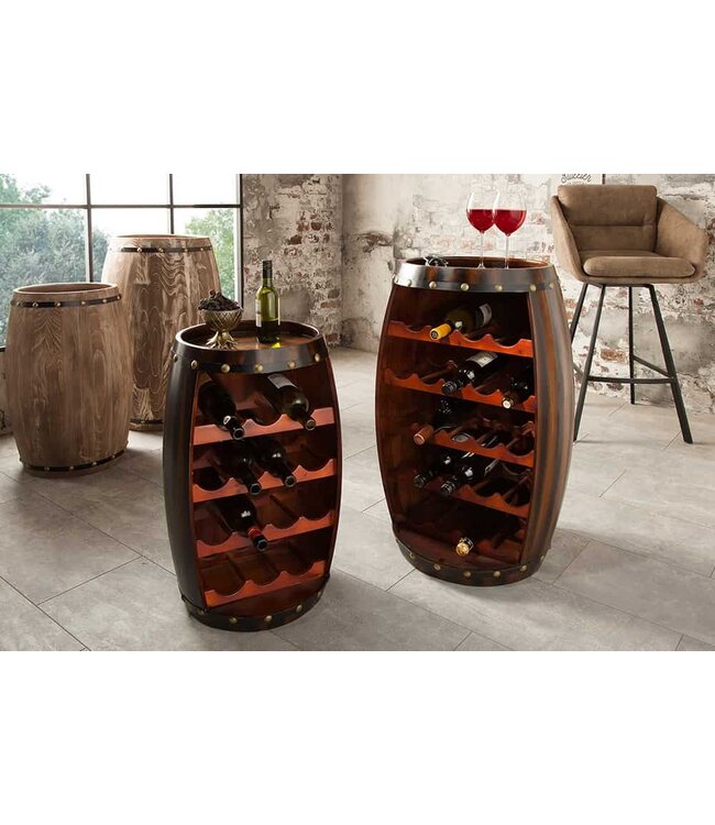 Invicta Interior Massief wijnrek BODEGA 80cm koffiebruin grenen vat bartafel voor 23 flessen - 38961