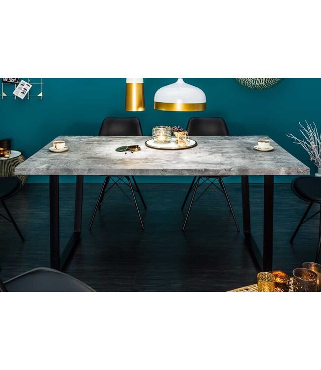 Invicta Interior Moderne eettafel LOFT 160cm grijs betondesign zwart metalen poten sledeonderstel Industrieel - 38956