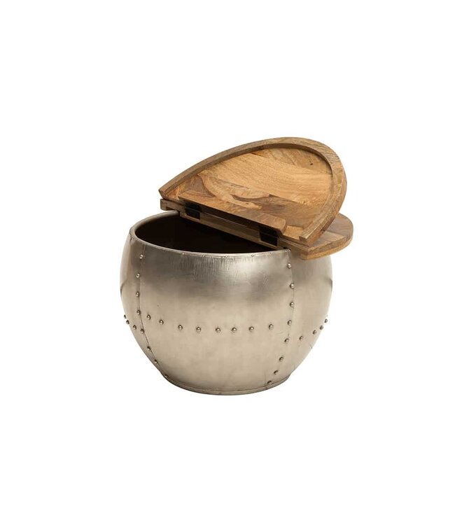Invicta Interior Ronde salontafel DRUMP STORAGE 70cm natuurlijk zilver mangohout met opbergruimte handgemaakt Industrieel - 38949