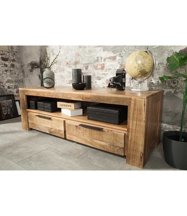Invicta Interior Massief tv-meubel IRON CRAFT 130cm mangohouten lowboard 2 lades - 38931