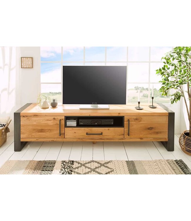 Invicta Interior Massief tv-meubel THOR 200cm wild eiken geolied lowboard in industrieel design - 38810