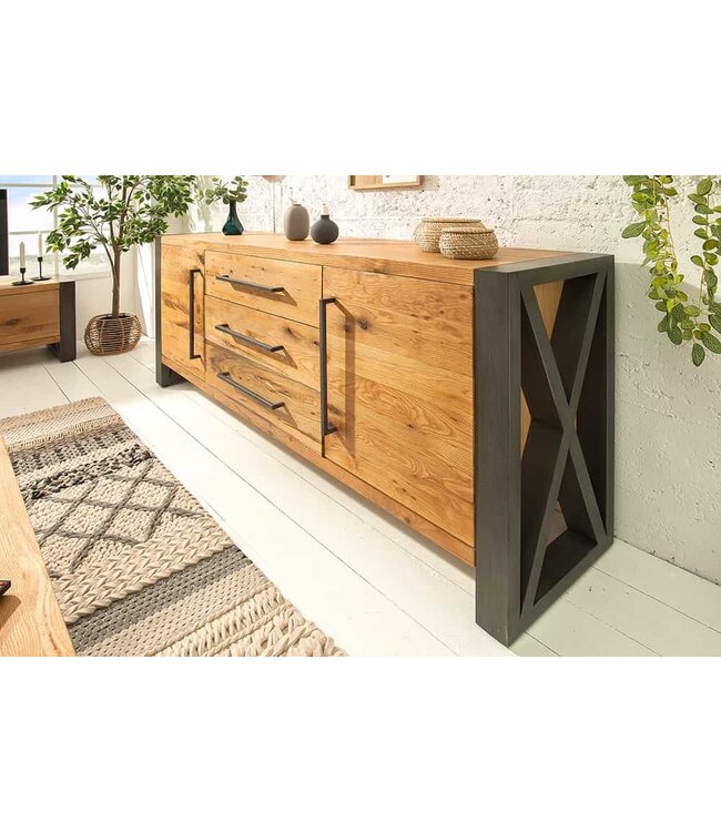 Invicta Interior Massief dressoir THOR 200cm wilde eik geolied in industrieel design - 38809