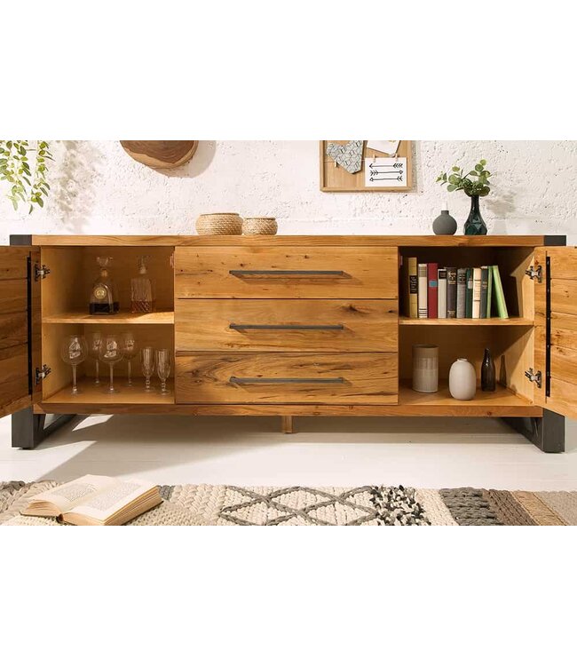 Invicta Interior Massief dressoir THOR 200cm wilde eik geolied in industrieel design - 38809