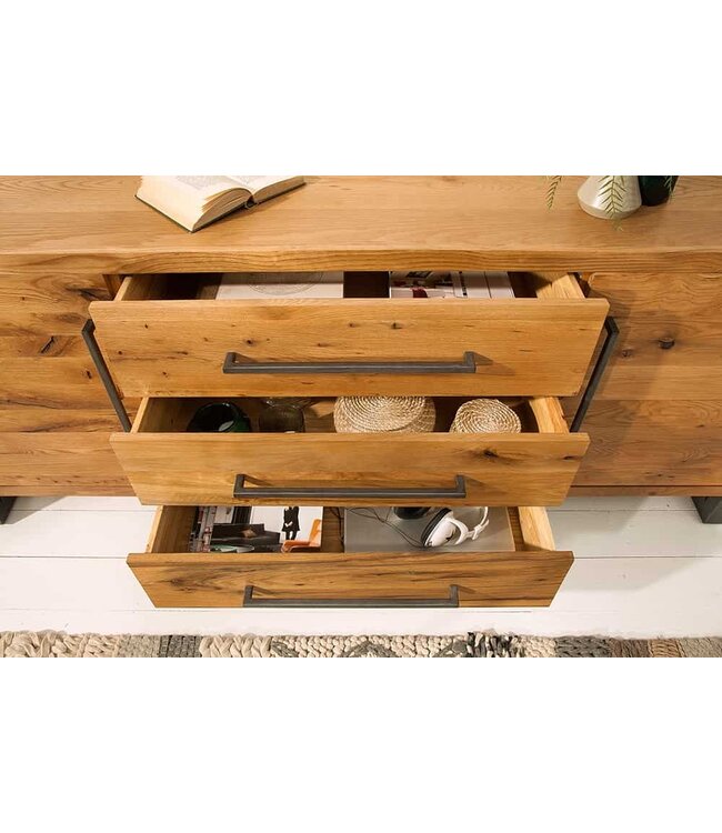 Invicta Interior Massief dressoir THOR 200cm wilde eik geolied in industrieel design - 38809