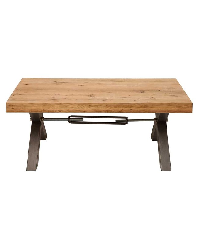 Invicta Interior Massief houten salontafel THOR 110cm wild eiken geolied X-frame metaal antraciet industrieel design - 38808