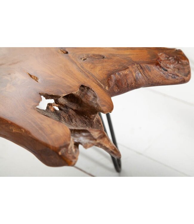 Invicta Interior Massieve salontafel WILD 100cm teak massief houten boomschijf haarspeldpoten - 38797
