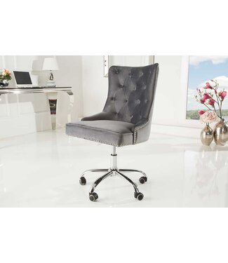 Invicta Interior In hoogte verstelbare bureaustoel VICTORIAN zilvergrijs fluweel met Chesterfield-stiksel - 38791