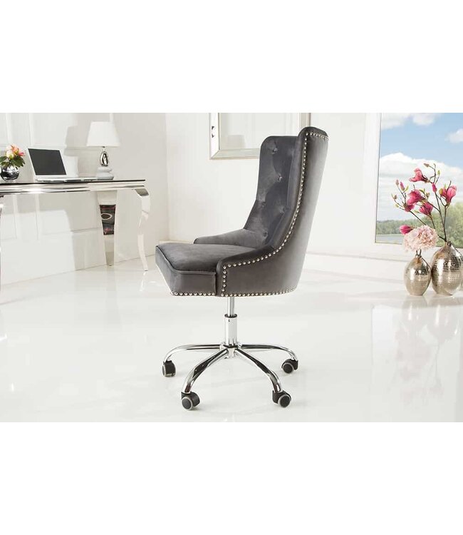 Invicta Interior In hoogte verstelbare bureaustoel VICTORIAN zilvergrijs fluweel met Chesterfield-stiksel - 38791