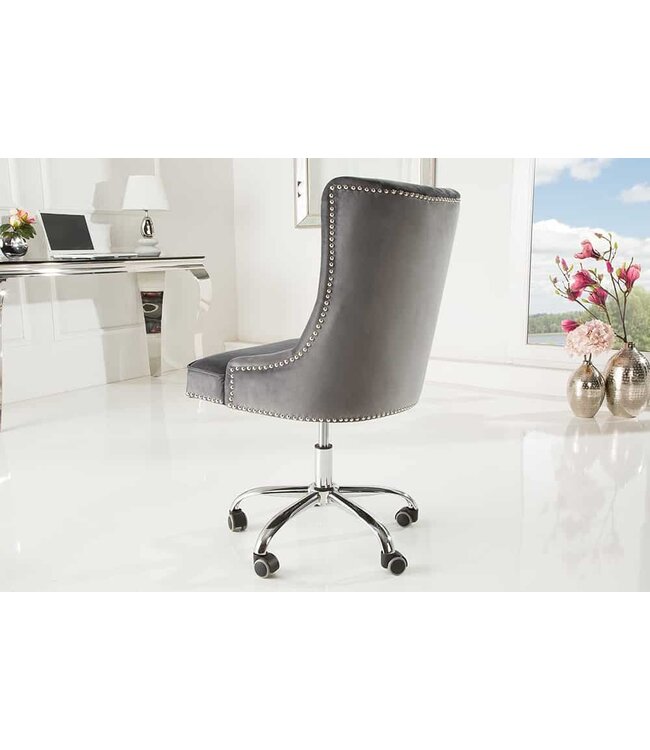 Invicta Interior In hoogte verstelbare bureaustoel VICTORIAN zilvergrijs fluweel met Chesterfield-stiksel - 38791