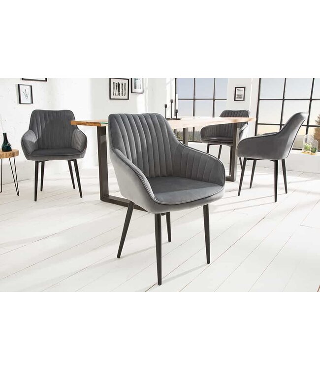 Invicta Interior Elegante armleuningstoel TURIJN zilvergrijs fluweel met decoratieve stiksels - 38787