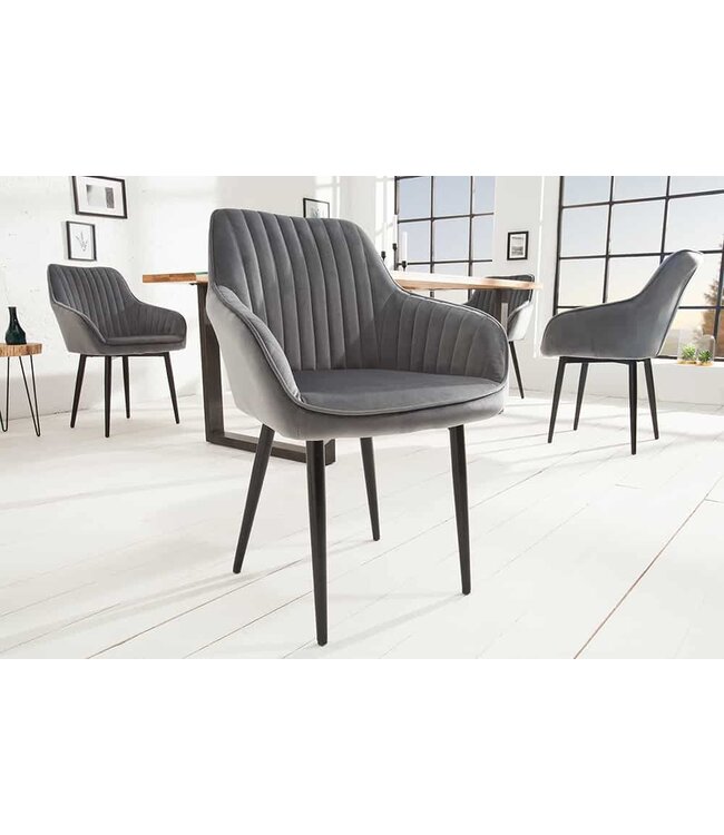 Invicta Interior Elegante armleuningstoel TURIJN zilvergrijs fluweel met decoratieve stiksels - 38787