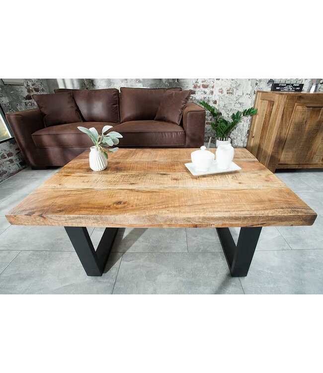 Invicta Interior Design salontafel IRON CRAFT 100cm mangohout ijzer industrieel design massief zwart frame - 38662