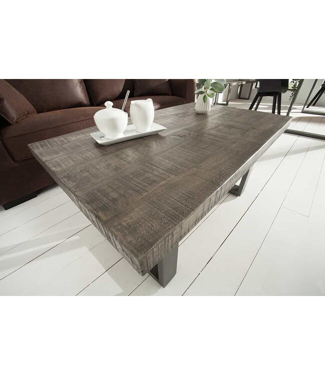 Invicta Interior Design salontafel IRON CRAFT 100cm mangohout grijs industrieel design massief ijzeren sledeframe - 38661