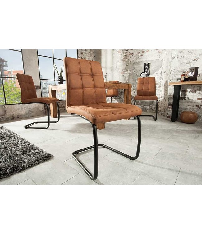 Invicta Interior industrieele sledestoel MODENA lichtbruin met decoratieve stiksels - 38615