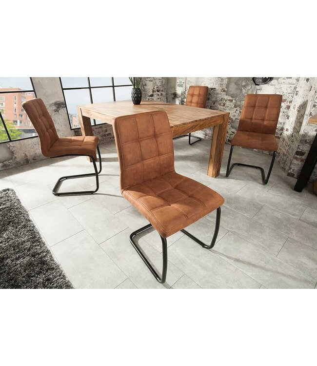 Invicta Interior industrieele sledestoel MODENA lichtbruin met decoratieve stiksels - 38615